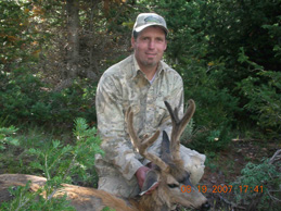 mule deer buck archery hunt, bow and arrow, brow tine velvet buck