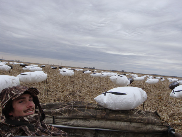 Nebraska spring snow goose hunt, wind sock decoys